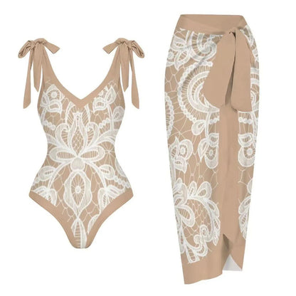 Malibu Swimsuit With Sarong In Beige