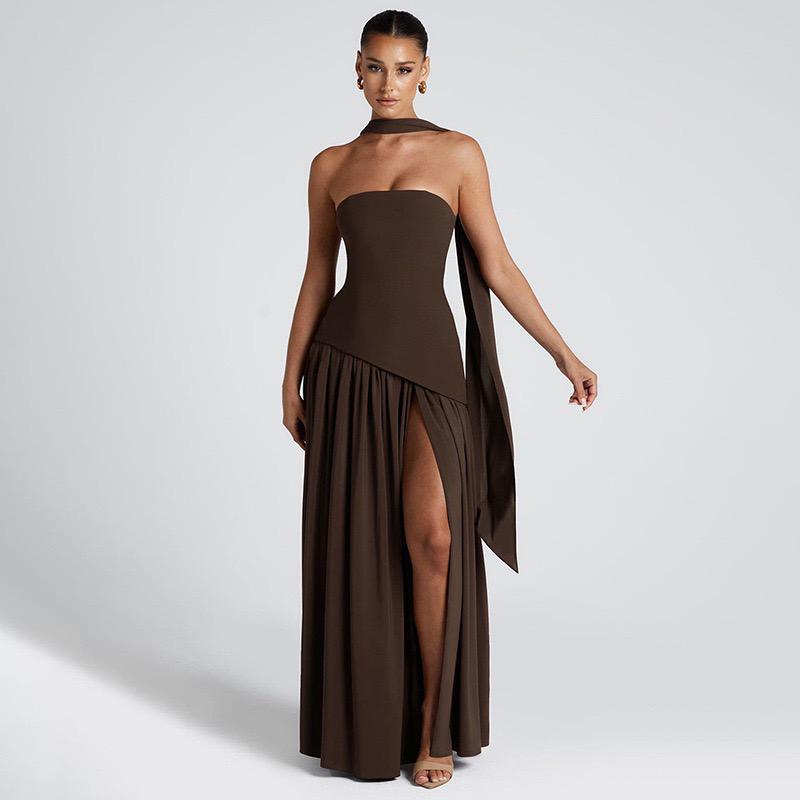 Sofiya Offshoulder Slit Maxi Dress With Scarf