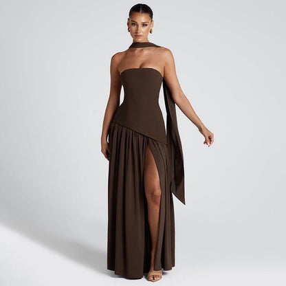Sofiya Offshoulder Slit Maxi Dress With Scarf
