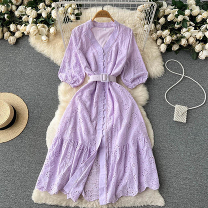Sansa Eyelet Cotton Dress In Lilac