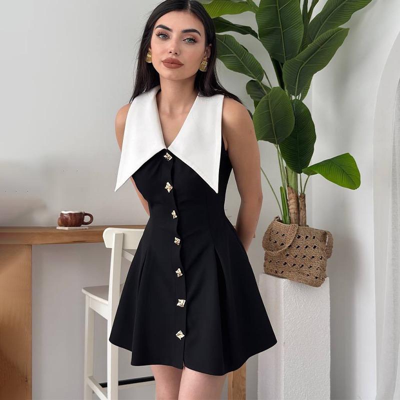 Leriya Luxe Collar Mini Dress In Black