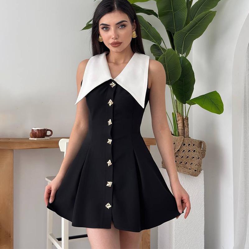 Leriya Luxe Collar Mini Dress In Black