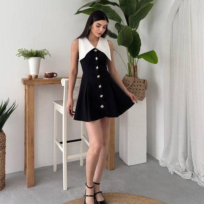 Leriya Luxe Collar Mini Dress In Black