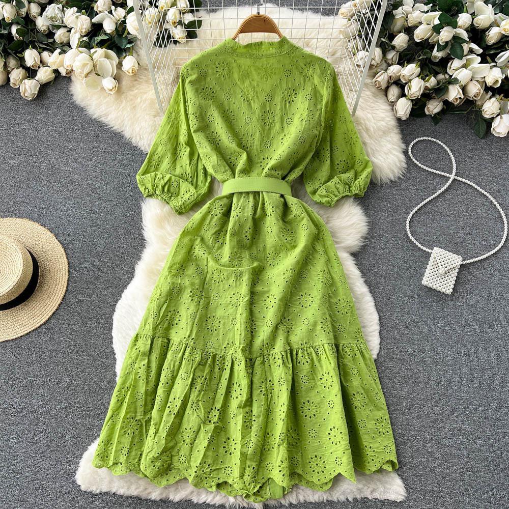 Sansa Eyelet Cotton Dress In Green
