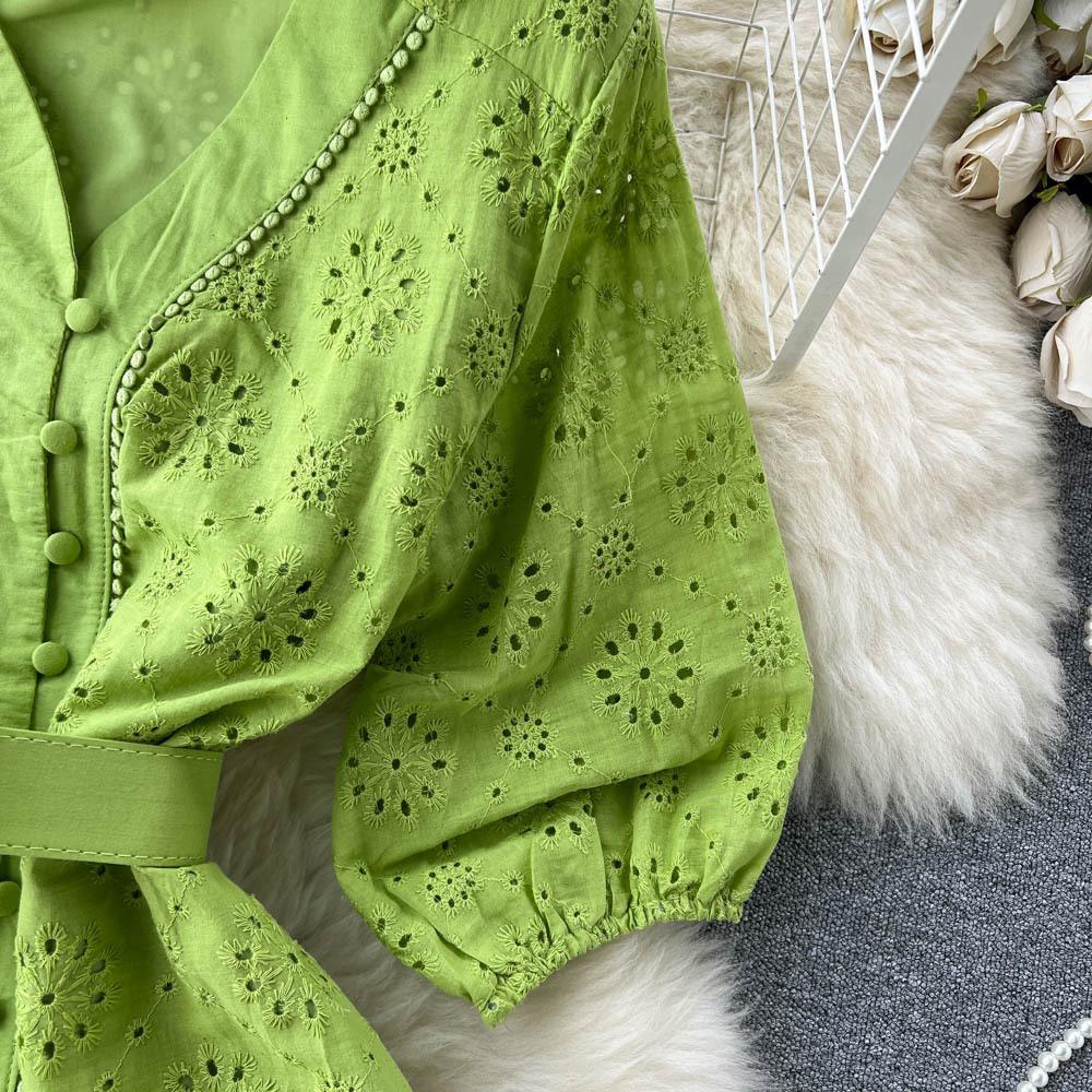 Sansa Eyelet Cotton Dress In Green