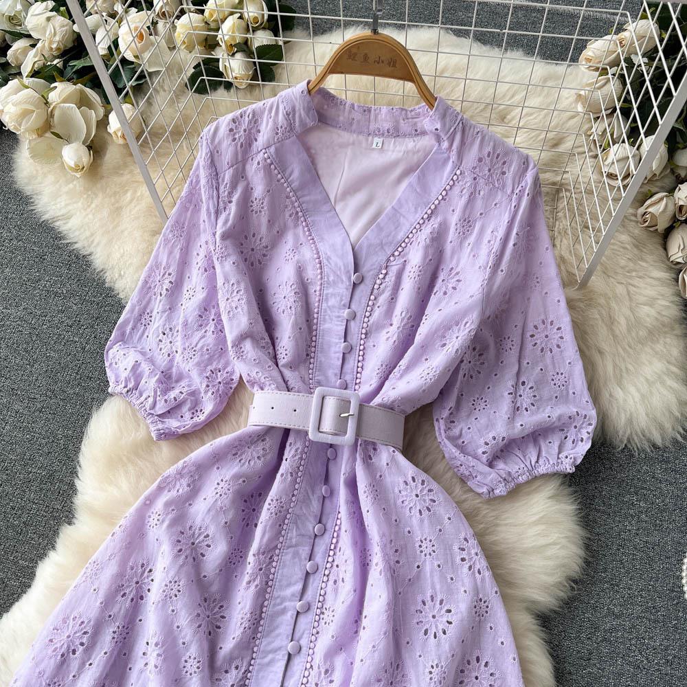 Sansa Eyelet Cotton Dress In Lilac