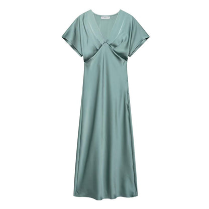 Lipasa Satin Midi Dress In Sage Green