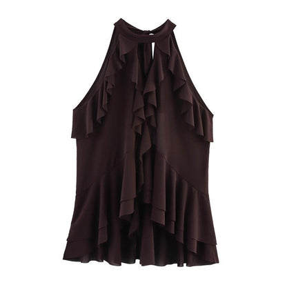Hena Ruffled Summer Top In Brown