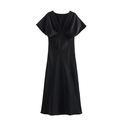 Lipasa Satin Midi Dress In Black
