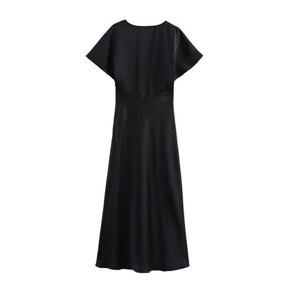 Lipasa Satin Midi Dress In Black