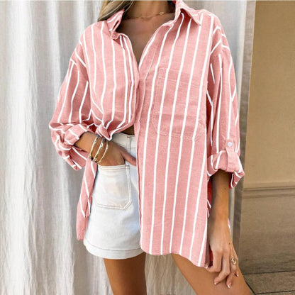 Rilos Striped Cotton Oversized Shirt In Pink