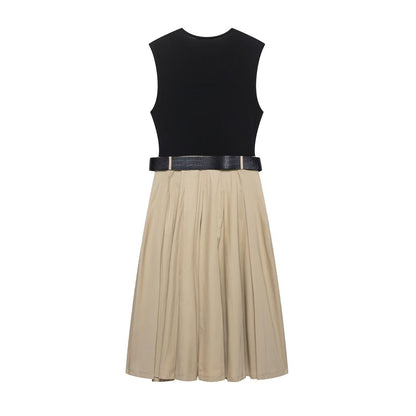 Lucy Luxe Elegant Pleated Dress  With Belt