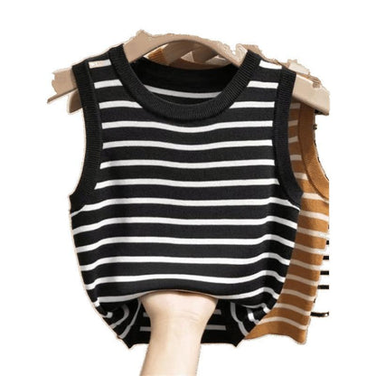 Ocean Striped Knit Summer Top In Black