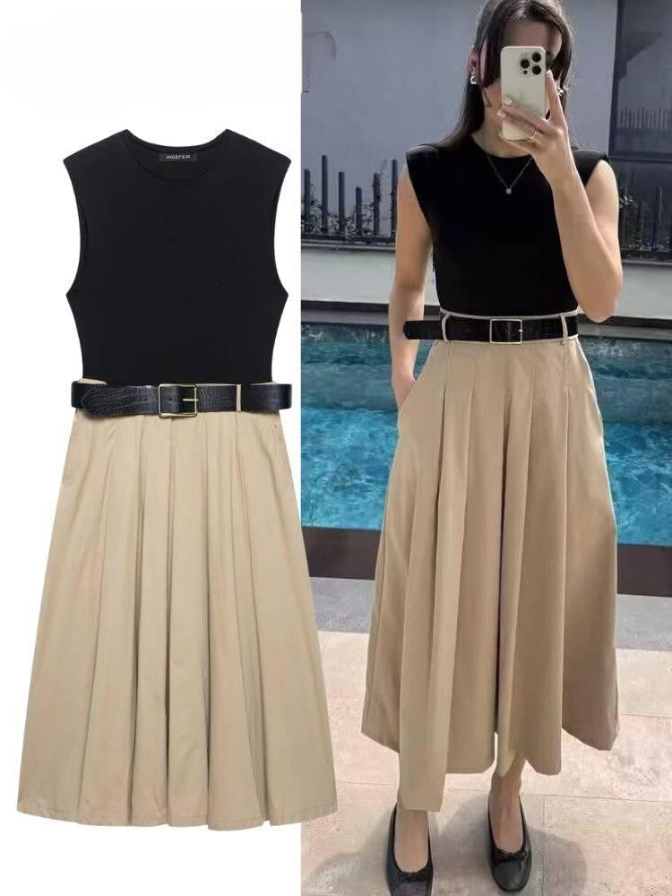 Lucy Luxe Elegant Pleated Dress  With Belt