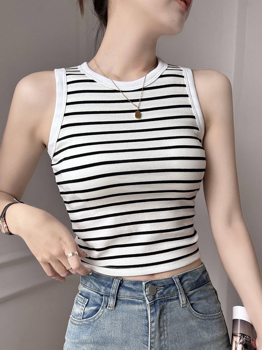 Ocean Striped Knit Summer Top In White