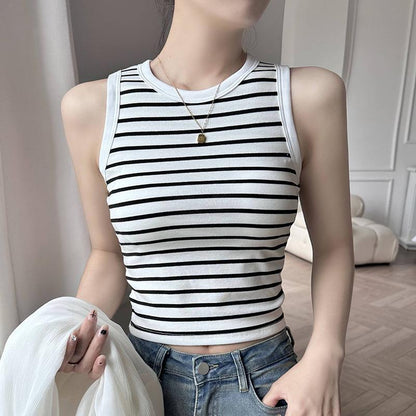 Ocean Striped Knit Summer Top In White