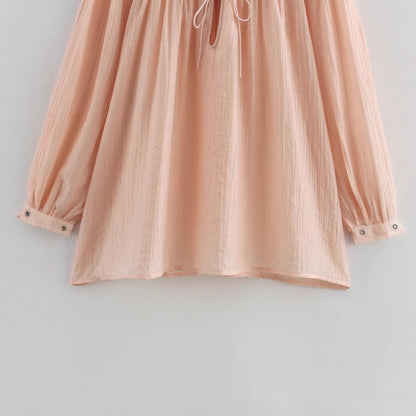 Elara Lace-Up Oversized Summer Top In Peach