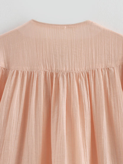 Elara Lace-Up Oversized Summer Top In Peach
