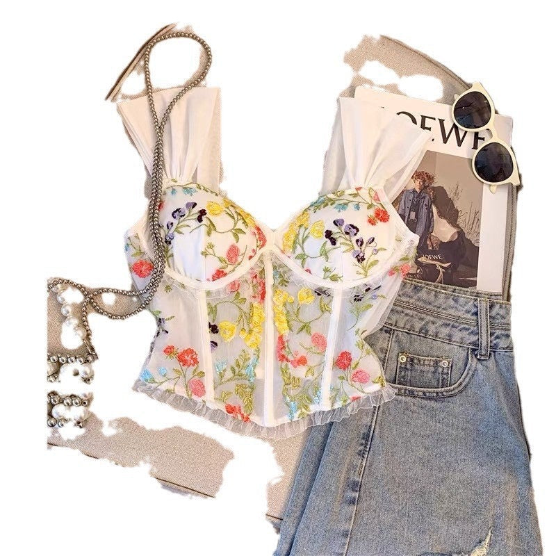 Rosie Embroidered Crop Top In Peach