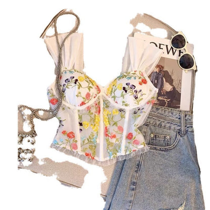 Rosie Embroidered Crop Top In Peach