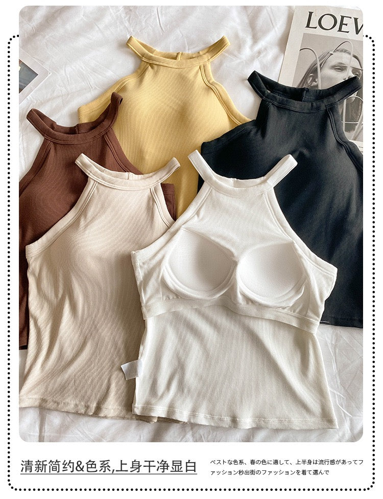 Tassie Tank Tops with Inbuilt Bra In Beige