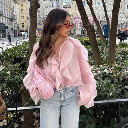 Saga Organza Ruffled Top In Pink