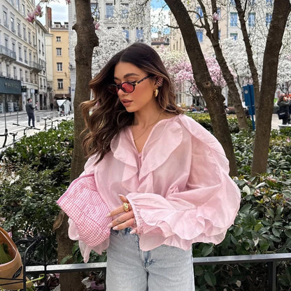 Saga Organza Ruffled Top In Pink