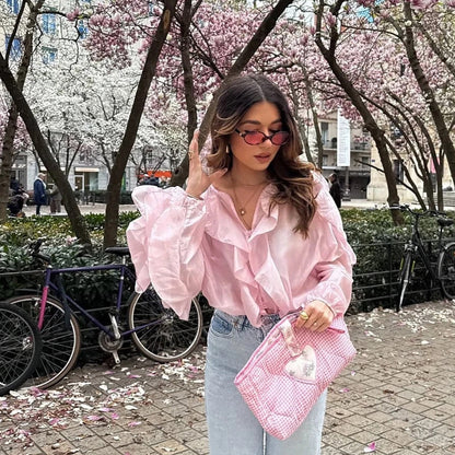 Saga Organza Ruffled Top In Pink