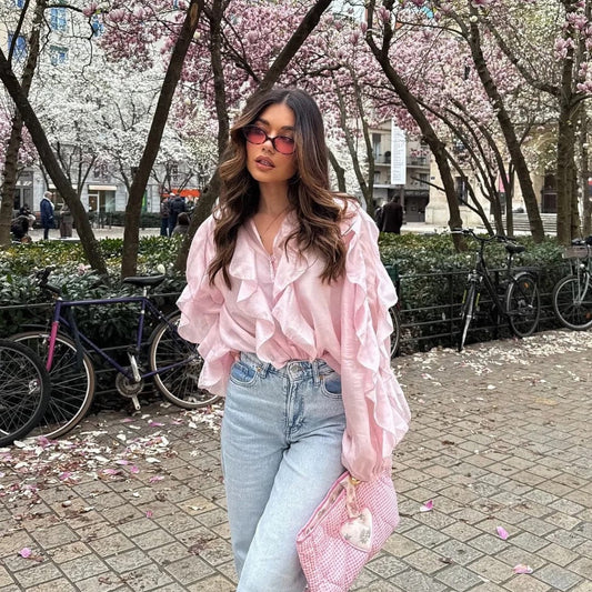 Saga Organza Ruffled Top In Pink