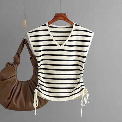 Norie Striped Knit Summer Top In Beige