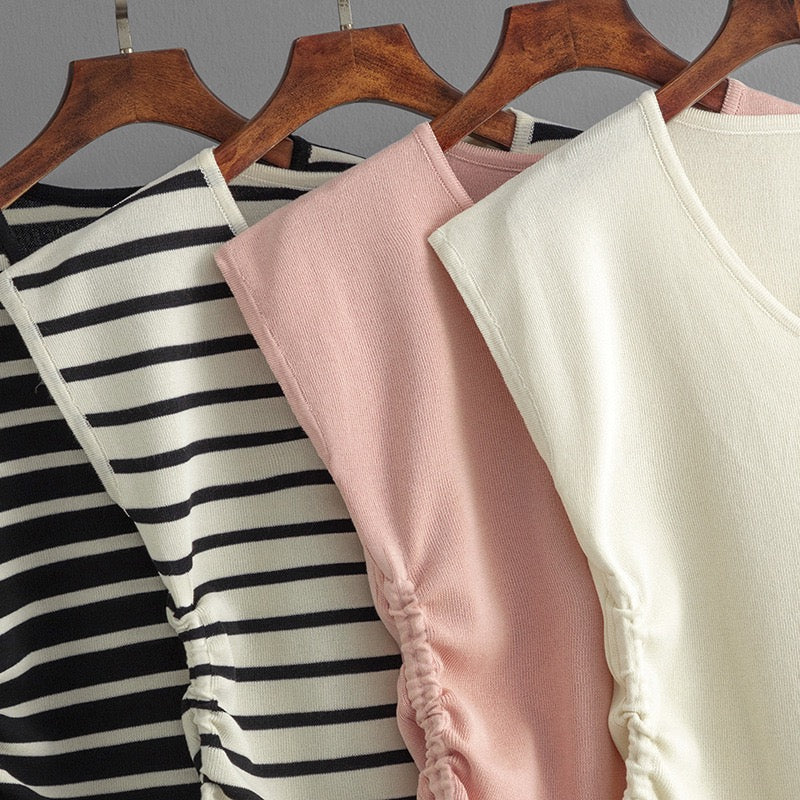 Norie Striped Knit Summer Top In Black