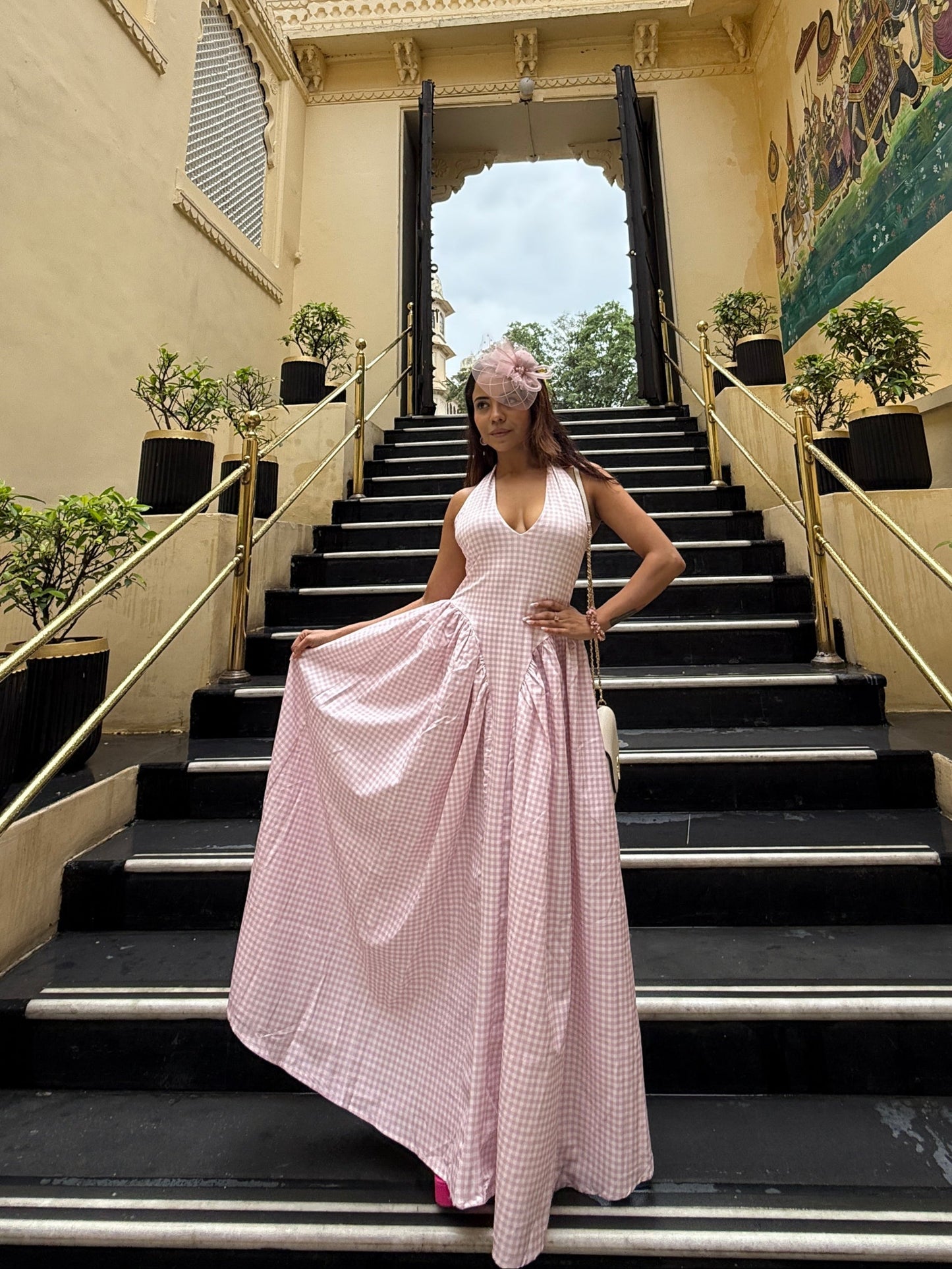 Shireen Drop Waist Midi Dress In Pink