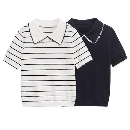 Ornella Knit Summer Top In Navy Blue