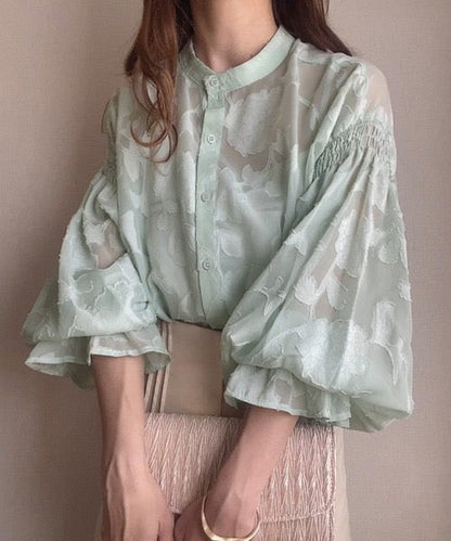 Natala Puffed Sleeve Formal Shirt In Pista Green