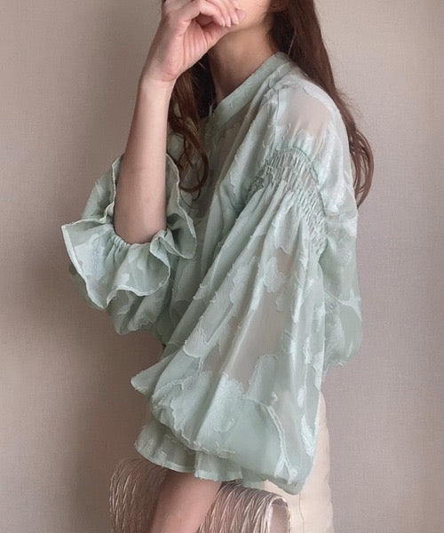 Natala Puffed Sleeve Formal Shirt In Pista Green