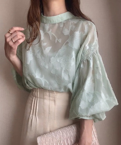 Natala Puffed Sleeve Formal Shirt In Pista Green