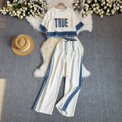 Noemi Knitted Soft Denim Co-ord Set In White