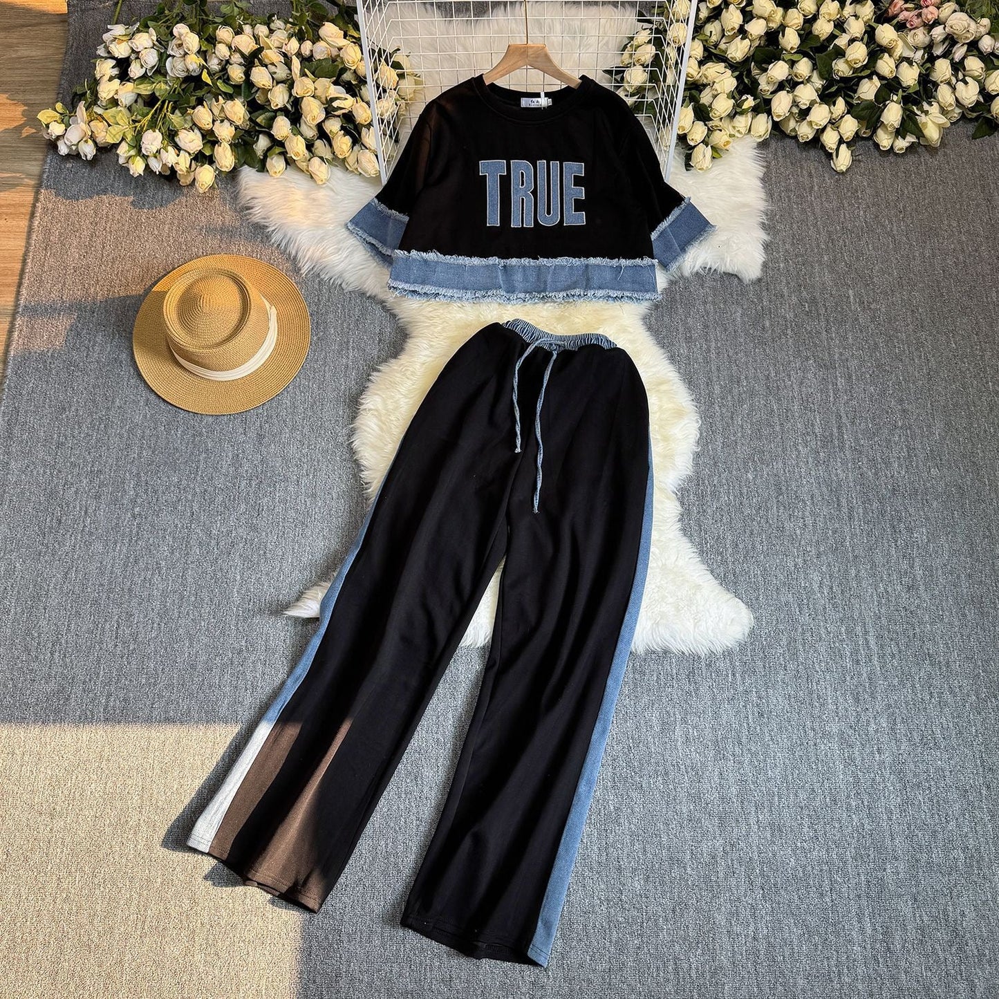 Noemi Knitted Soft Denim Co-ord Set In Black