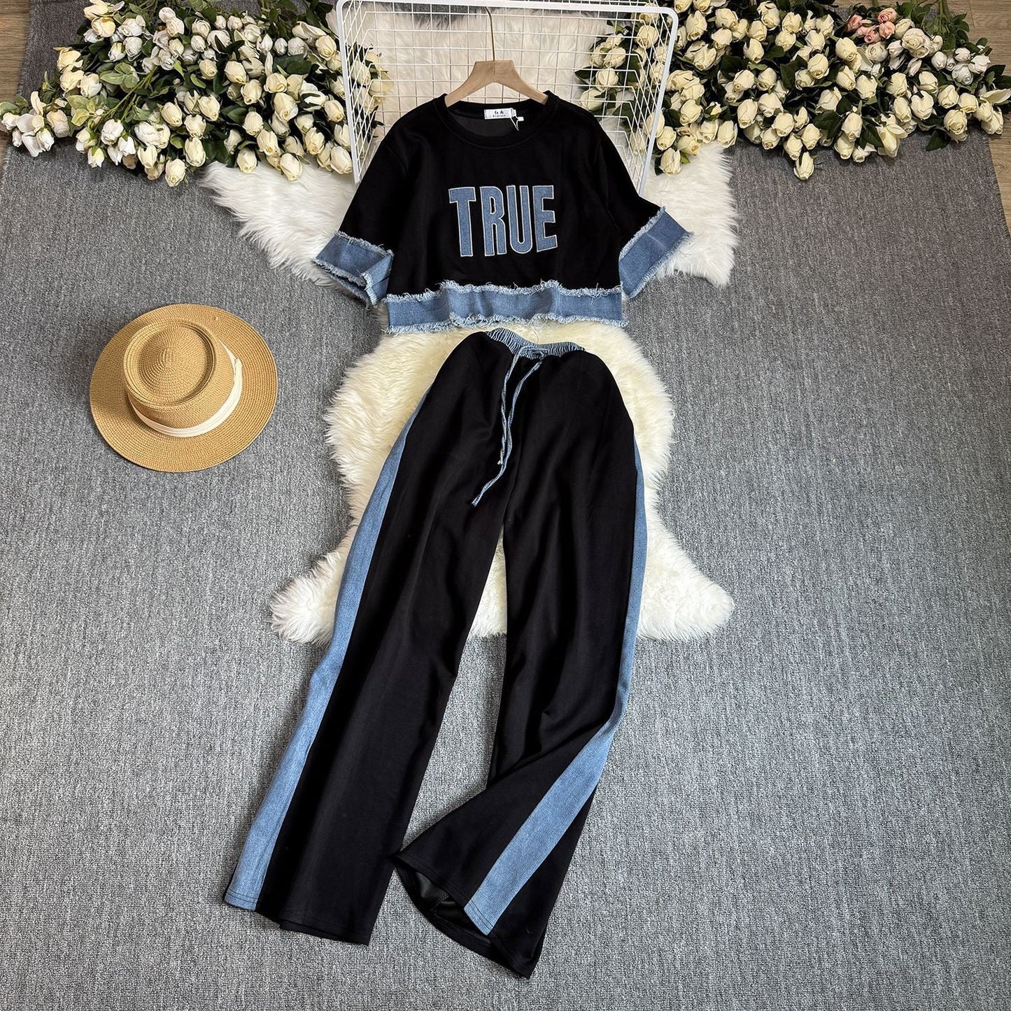 Noemi Knitted Soft Denim Co-ord Set In Black