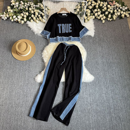 Noemi Knitted Soft Denim Co-ord Set In Black