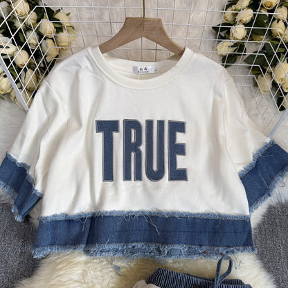 Noemi Knitted Soft Denim Co-ord Set In White