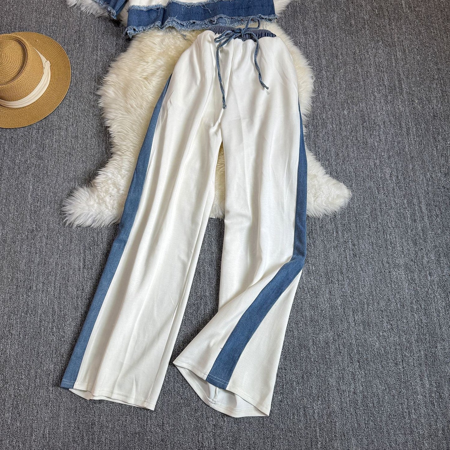 Noemi Knitted Soft Denim Co-ord Set In White