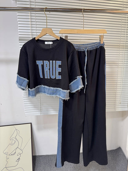 Noemi Knitted Soft Denim Co-ord Set In Black