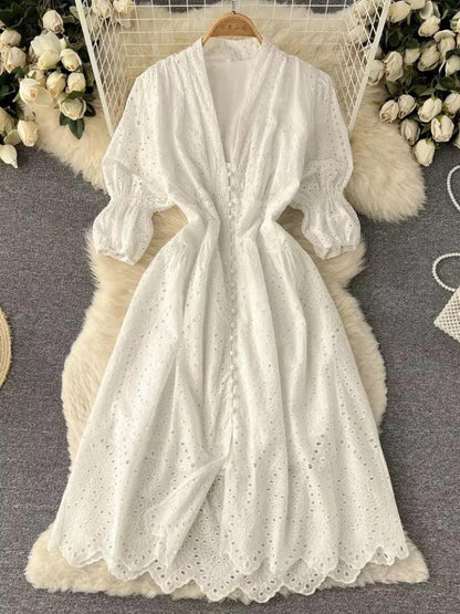 Luna Summer Cotton Eyelet Dress In White