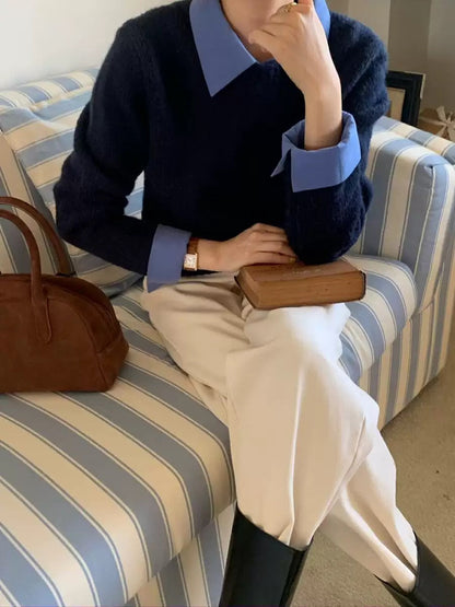 Ambre Statement Shirt With Attached Sweater In Navy Blue