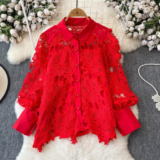 Pilbury Luxury Lace Blouse In Red