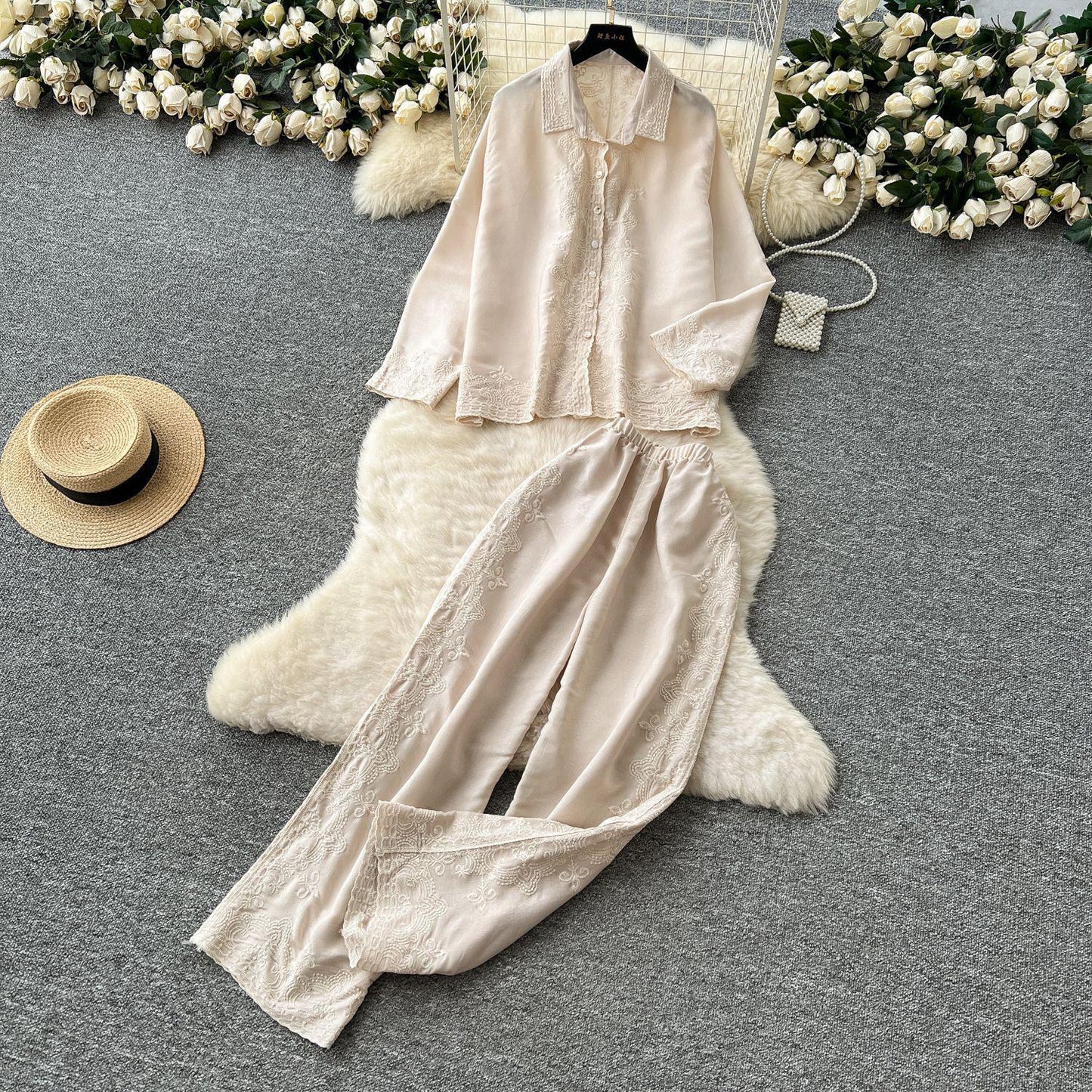 Berry Statement Summer Coord Set In Beige