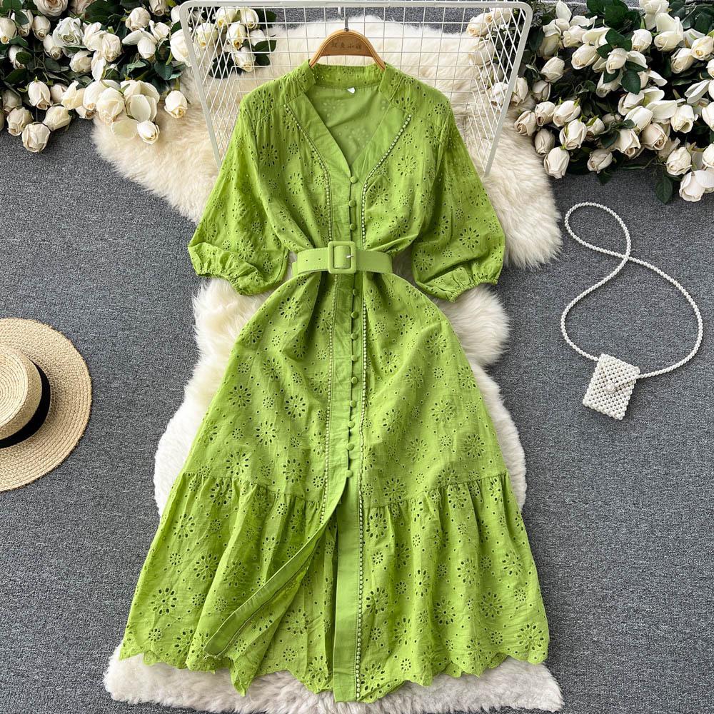 Sansa Eyelet Cotton Dress In Green