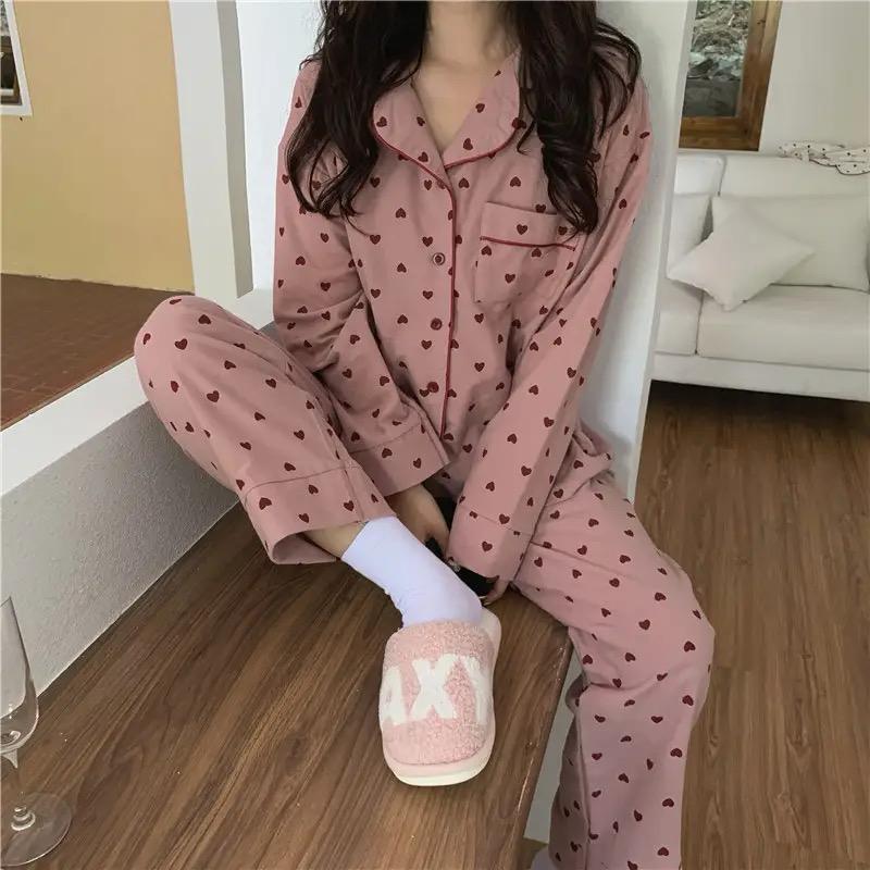 Emani Heart Print Nightsuit In Pink