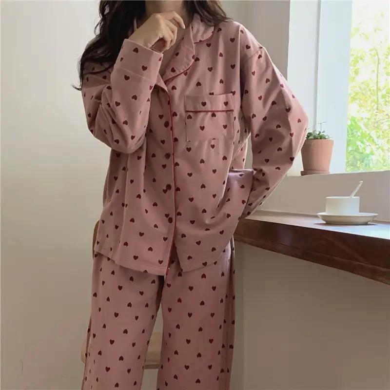 Emani Heart Print Nightsuit In Pink